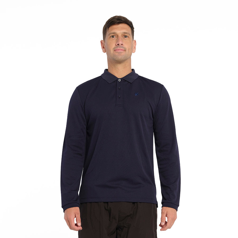 Cancer Council | Long Sleeve Polo - Front | Navy | UPF50+ Protection