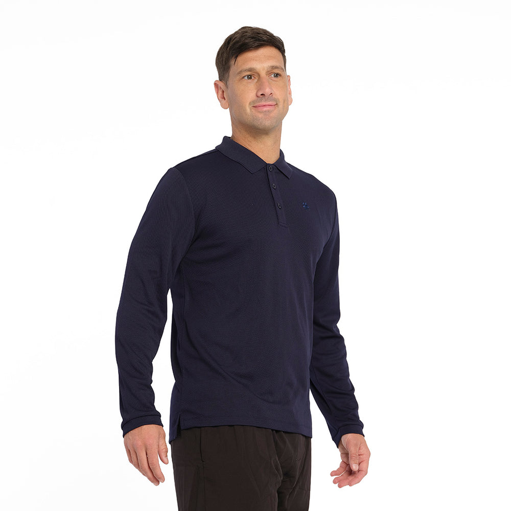 Cancer Council | Long Sleeve Polo - Side | Navy | UPF50+ Protection
