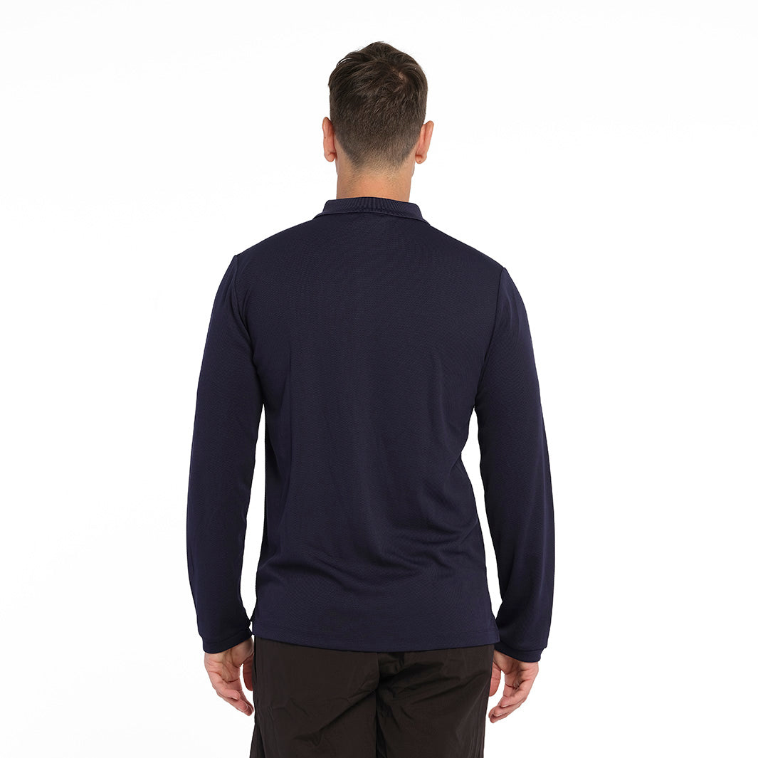 Cancer Council | Long Sleeve Polo - Back | Navy | UPF50+ Protection