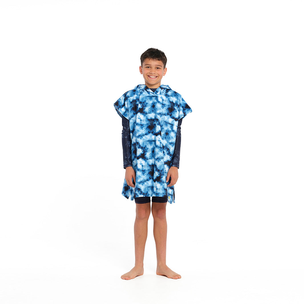 Cancer Council | Blue Tie Dye Hooded Towel - Full Front | Blue | UPF50+ Protection
