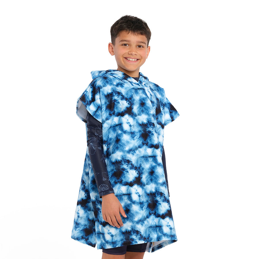 Cancer Council | Blue Tie Dye Hooded Towel - Angle | Blue | UPF50+ Protection