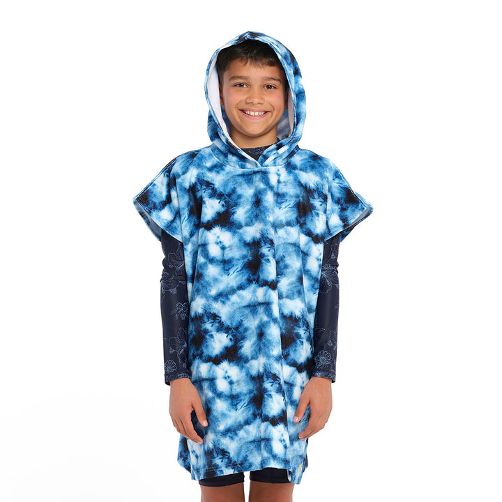 Cancer Council | Blue Tie Dye Hooded Towel - Front Hooded | Blue | UPF50+ Protection