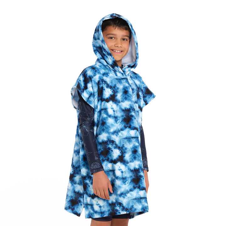 Cancer Council | Blue Tie Dye Hooded Towel - Angle Hooded | Blue | UPF50+ Protection