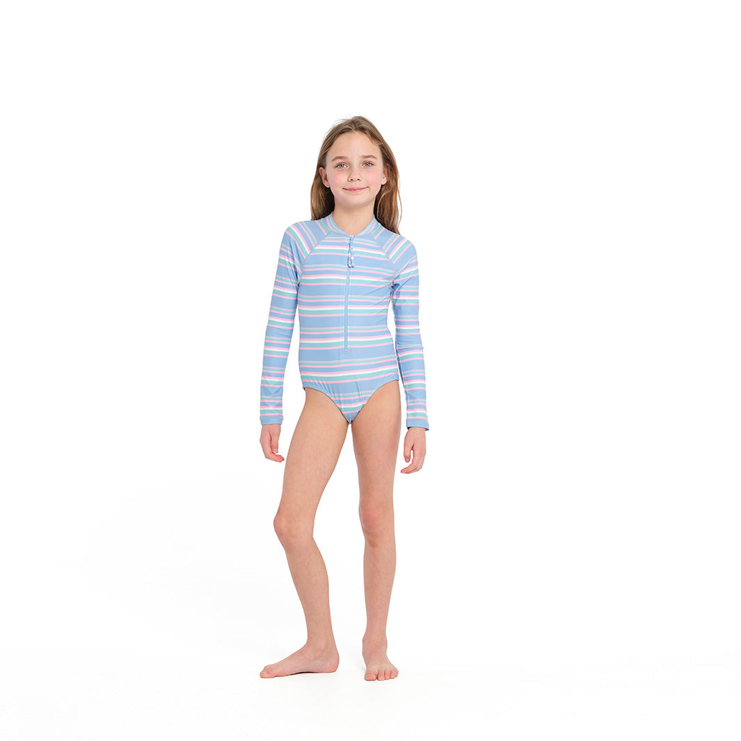 Cancer Council | Pastel Stripe Paddle Suit - Full Front | Light Blue | UPF50+ Protection