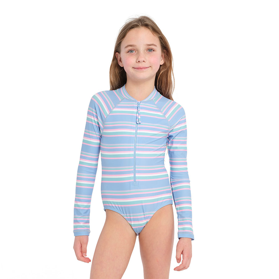 Cancer Council | Pastel Stripe Paddle Suit - Front | Light Blue | UPF50+ Protection