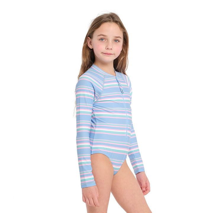 Cancer Council | Pastel Stripe Paddle Suit - Angle | Light Blue | UPF50+ Protection