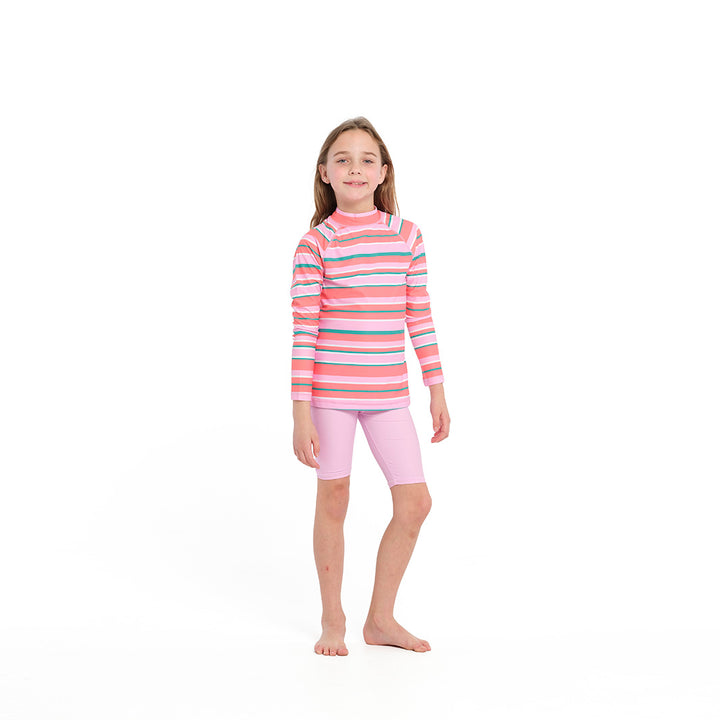Cancer Council | Coral Stripe Rashie - Full Front | Pink | UPF50+ Protection