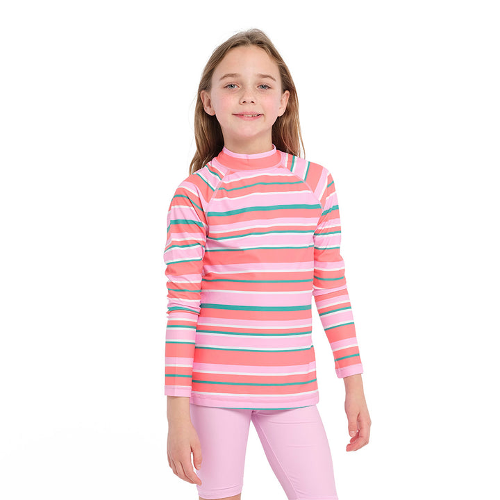 Cancer Council | Coral Stripe Rashie - Front | Pink | UPF50+ Protection