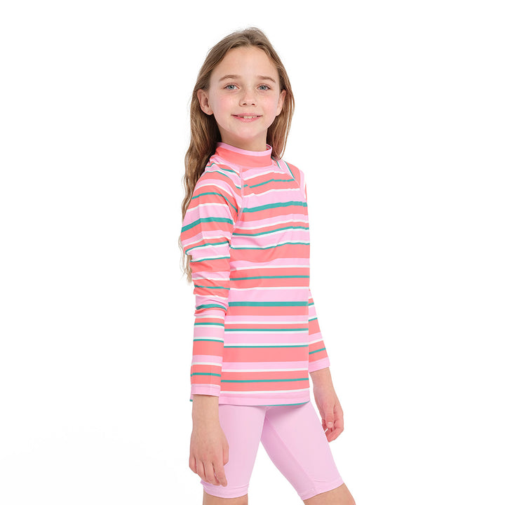 Cancer Council | Coral Stripe Rashie - Angle | Pink | UPF50+ Protection