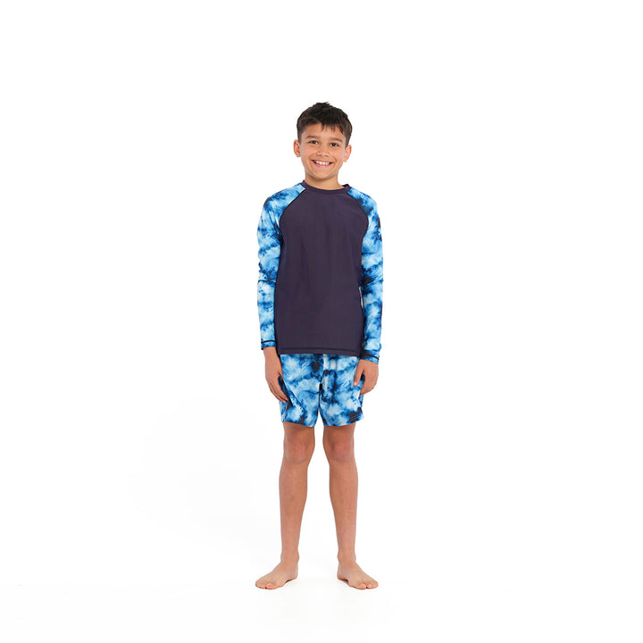 Cancer Council | Blue Tie Dye Long Sleeve Rashie - Full Front | Navy | UPF50+ Protection
