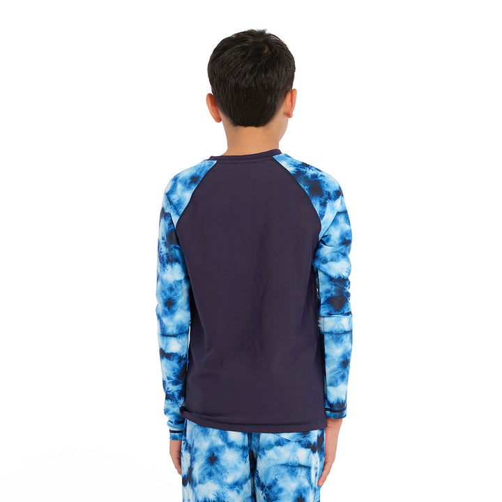 Cancer Council | Blue Tie Dye Long Sleeve Rashie - Back | Navy | UPF50+ Protection