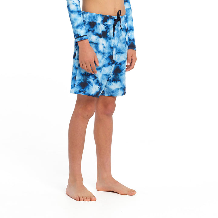 Cancer Council | Blue Tie Dye Boardshorts - Side | Blue | UPF50+ Protection