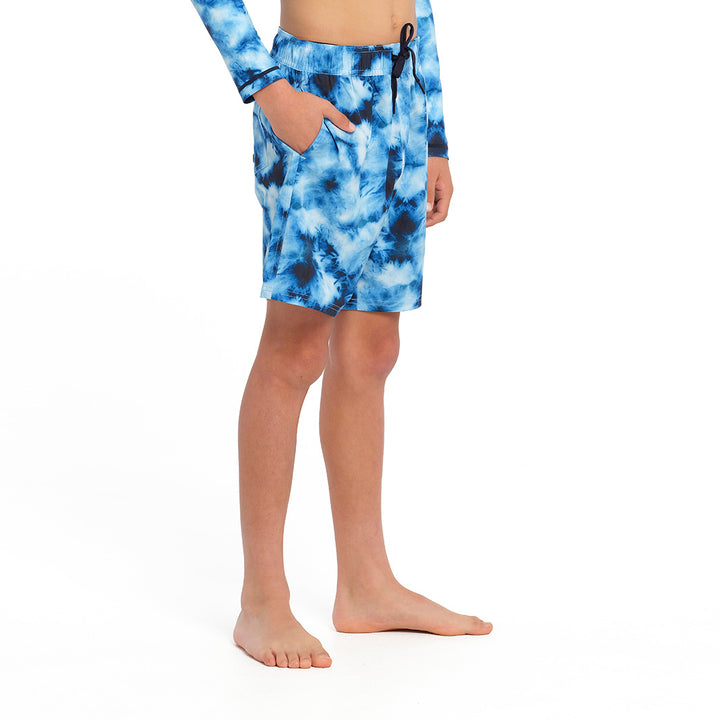 Cancer Council | Blue Tie Dye Boardshorts - Angle | Blue | UPF50+ Protection