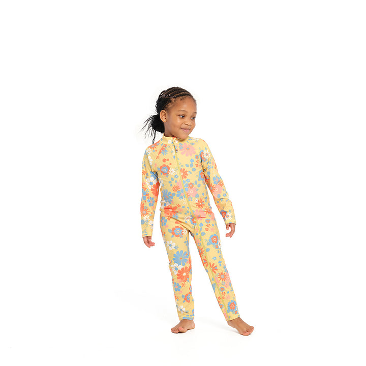 Cancer Council | Buttercup Floral Zip Suit - Front | Light Yellow | UPF50+ Protection