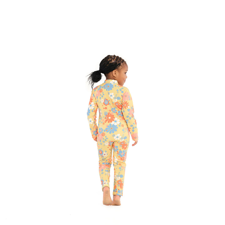 Cancer Council | Buttercup Floral Zip Suit - Back | Light Yellow | UPF50+ Protection