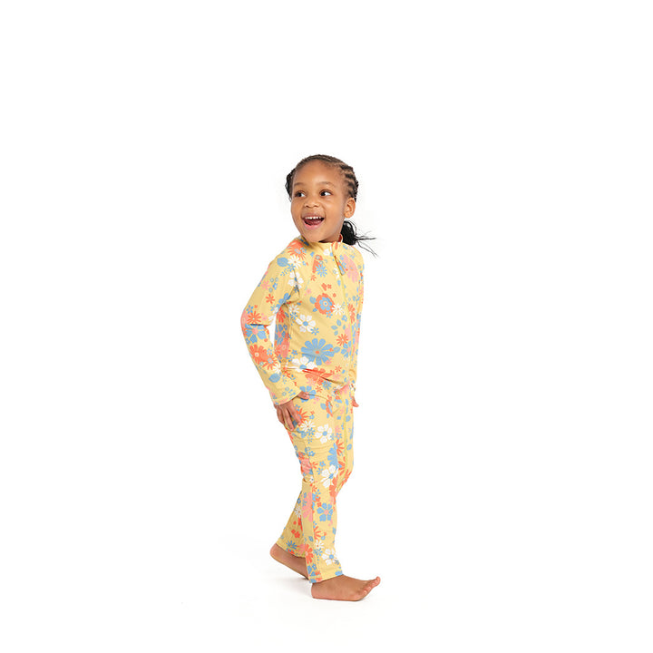 Cancer Council | Buttercup Floral Zip Suit - Angle | Light Yellow | UPF50+ Protection