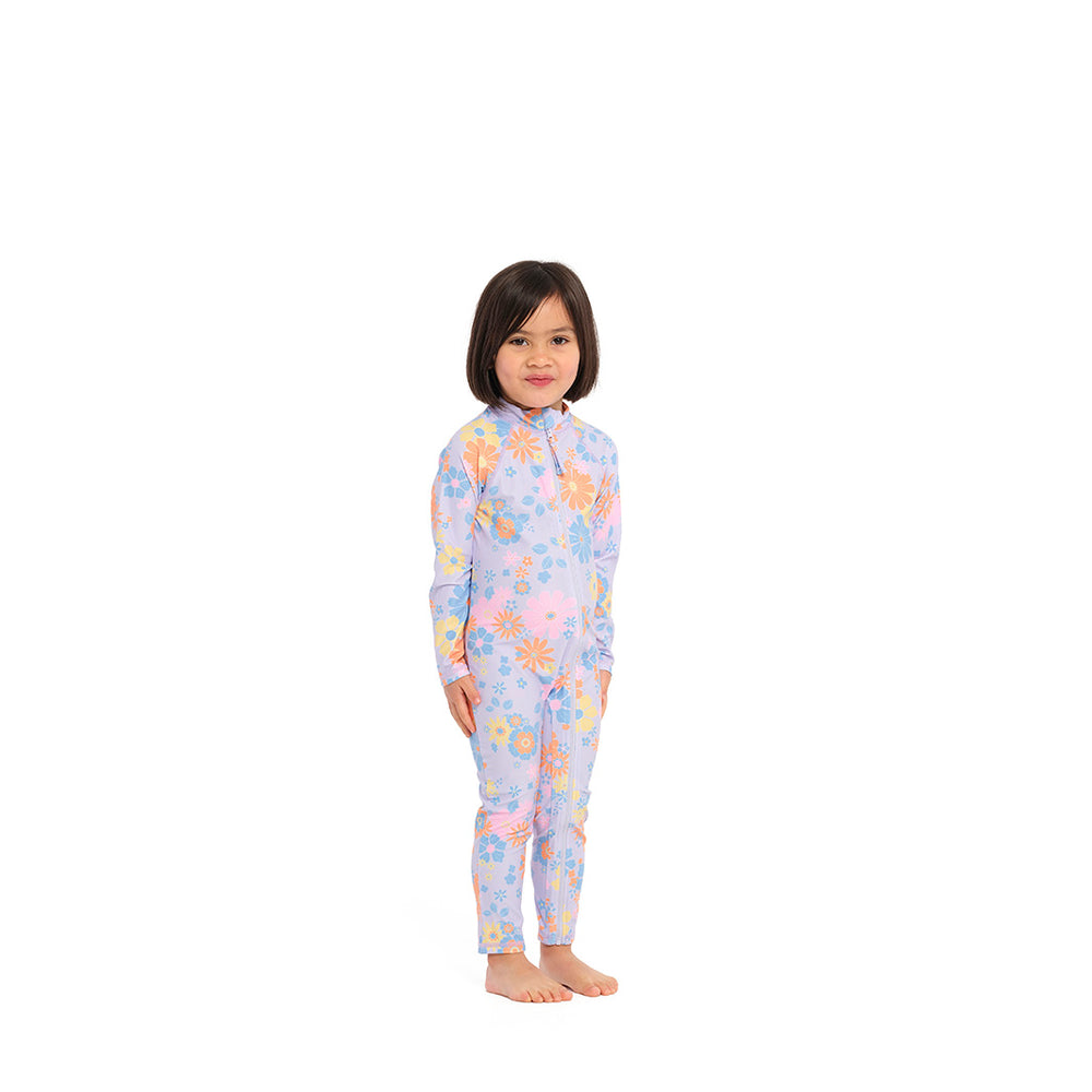 Cancer Council | Floral Heather Swim Zip Suit - Angle | Purple | UPF50+ Protection