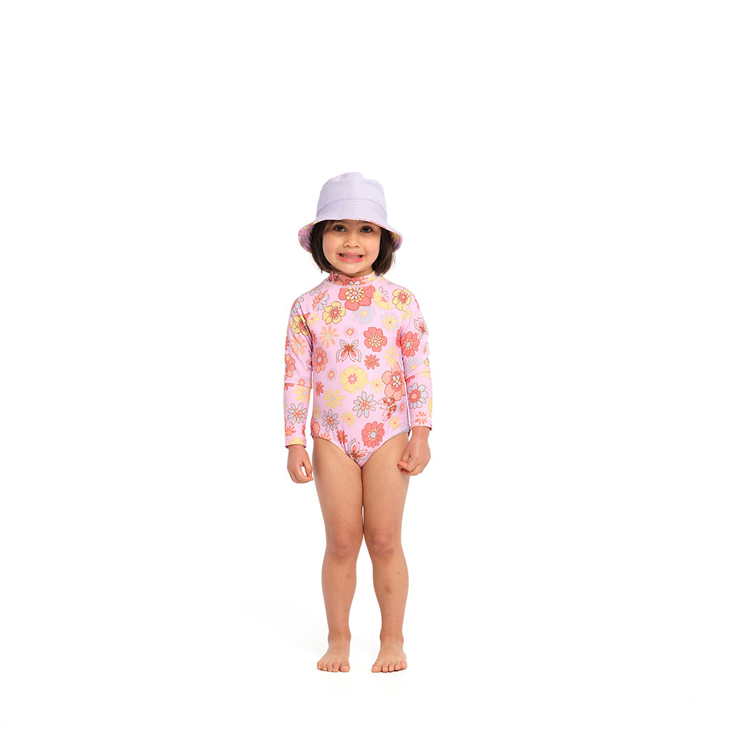 Cancer Council | Butterfly Garden Bucket Swim Hat - Full Reverse Front | Sweet Lilac | UPF50+ Protection