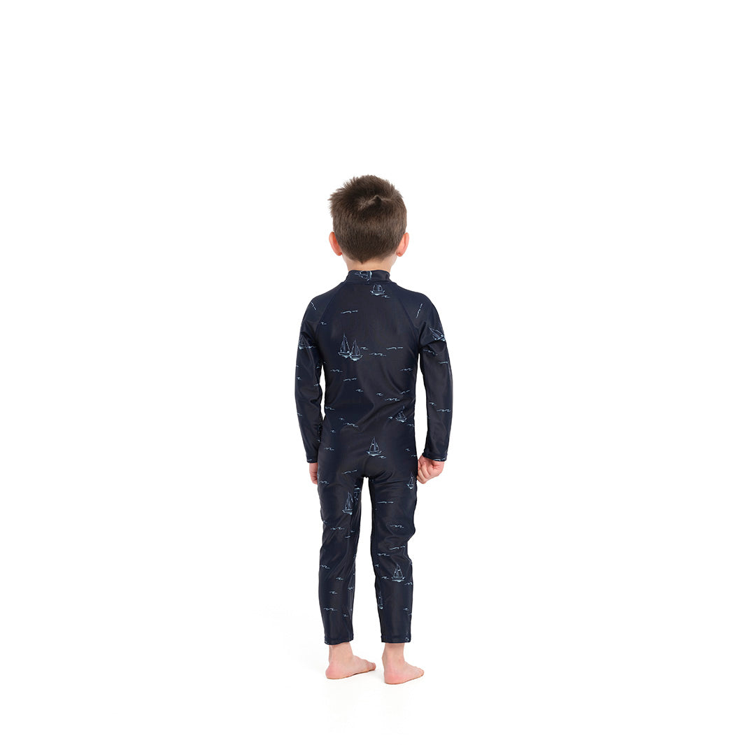 Cancer Council | Sailing Sea Swim Zip Suit - Back | Navy | UPF50+ Protection