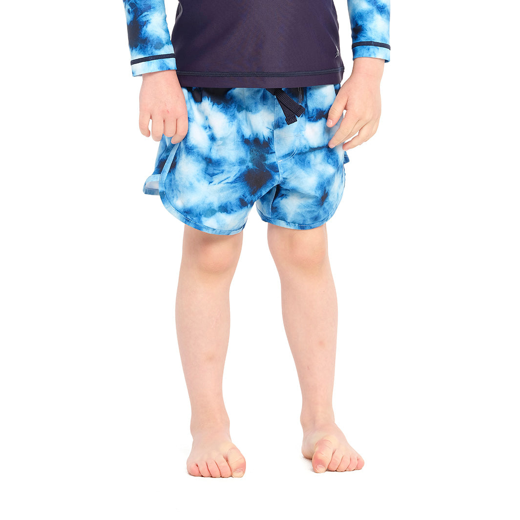 Cancer Council | Blue Tie Dye Boardshorts - Front | Blue | UPF50+ Protection