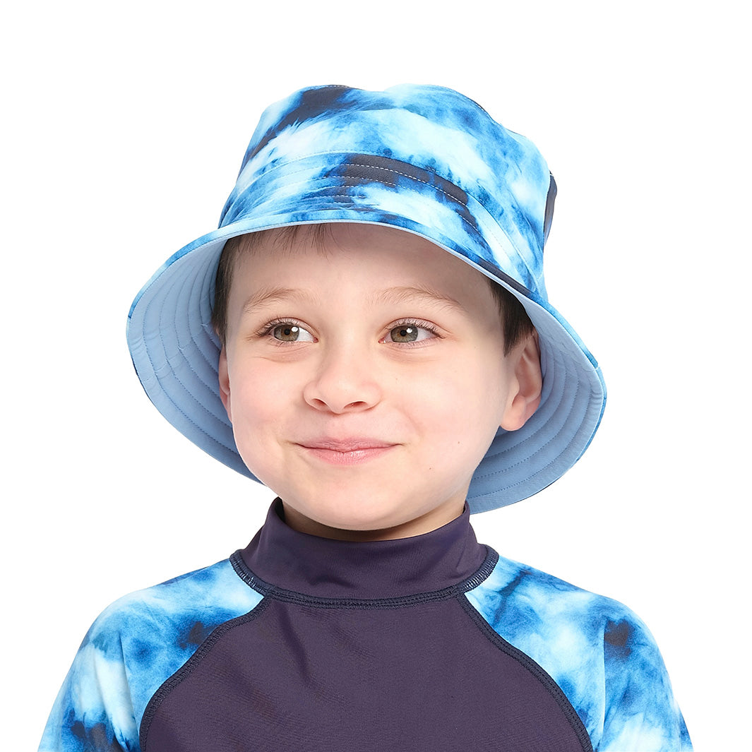 Cancer Council | Blue Tie Dye Bucket Swim Hat - Front | Blue | UPF50+ Protection