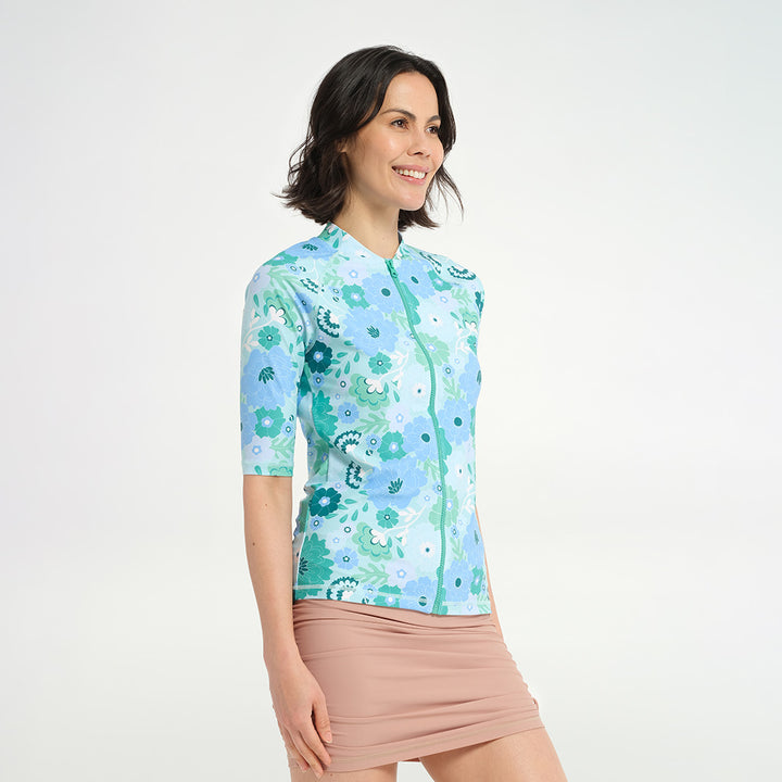Cancer Council | 
Womens Marilla SS Swim Jacket - Side |  UPF50+ Protection