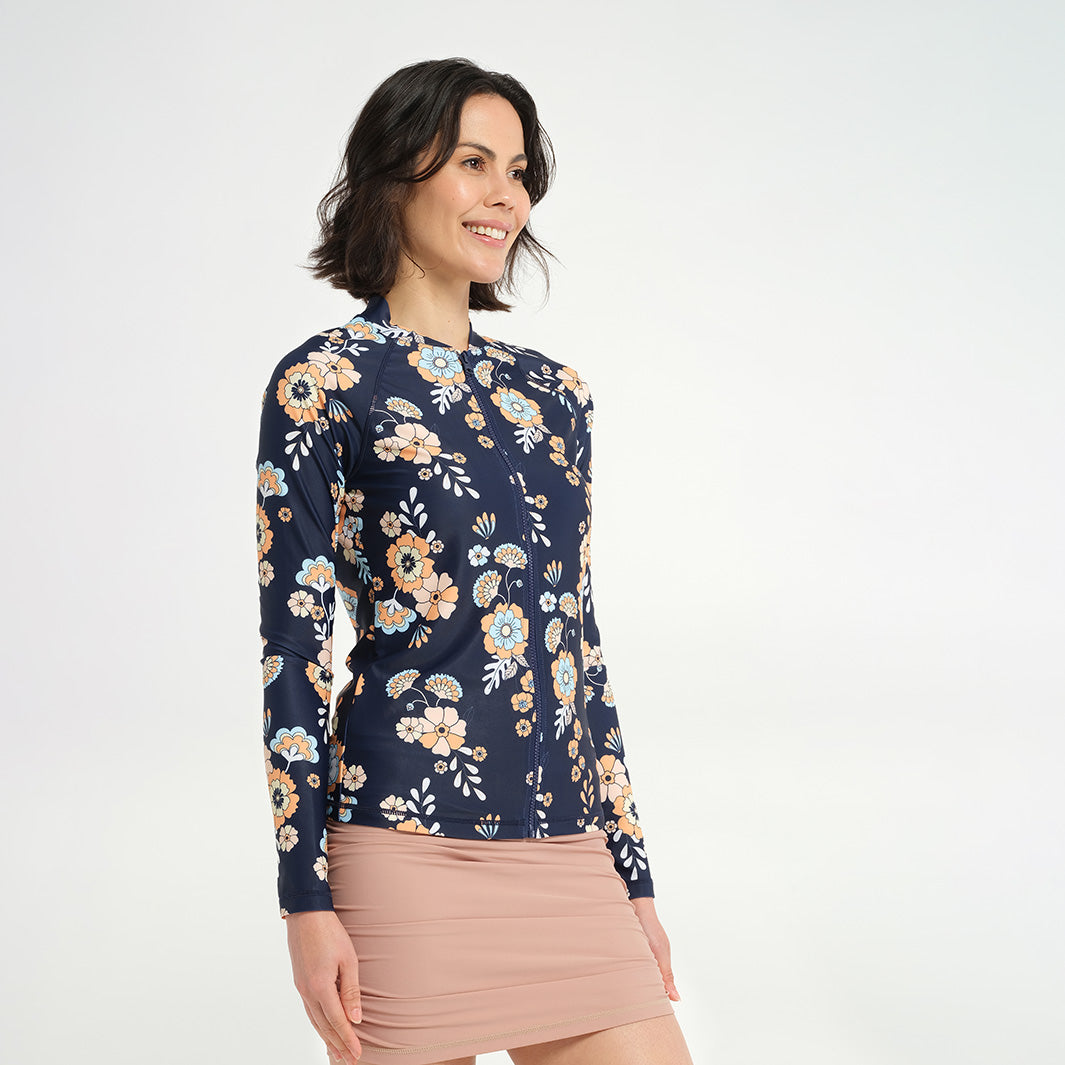 Cancer Council | 
Womens Eloise LS Swim Jacket - Side |  UPF50+ Protection