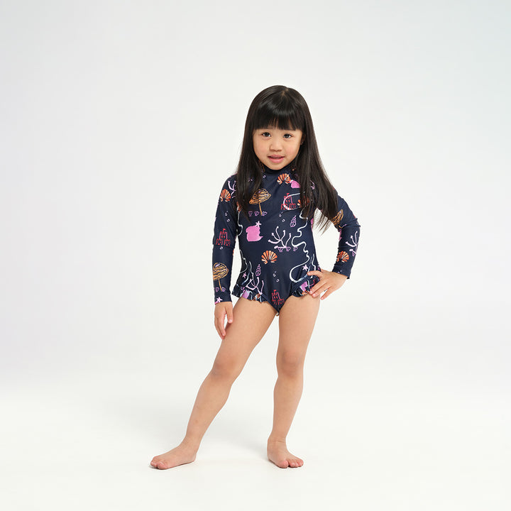 Cancer Council | 
Toddler Coral Reef LS Paddle Suit - Side |  UPF50+ Protection