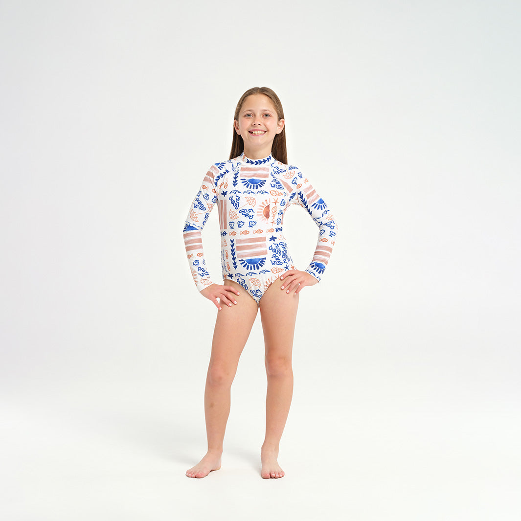 Cancer Council | 
Kids Sunrise LS Paddle Suits - Front |  UPF50+ Protection