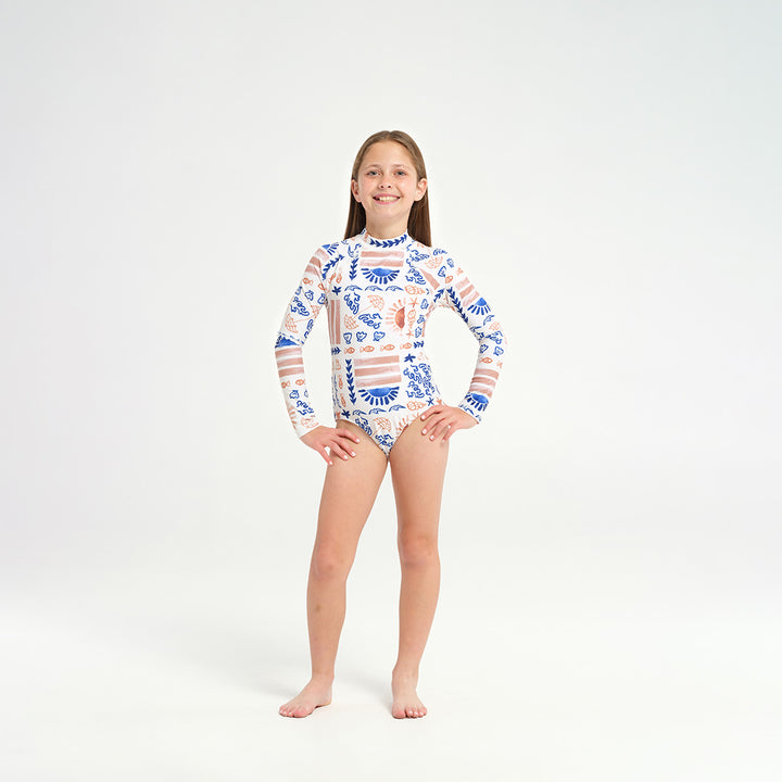 Cancer Council | 
Kids Sunrise LS Paddle Suits - Front |  UPF50+ Protection