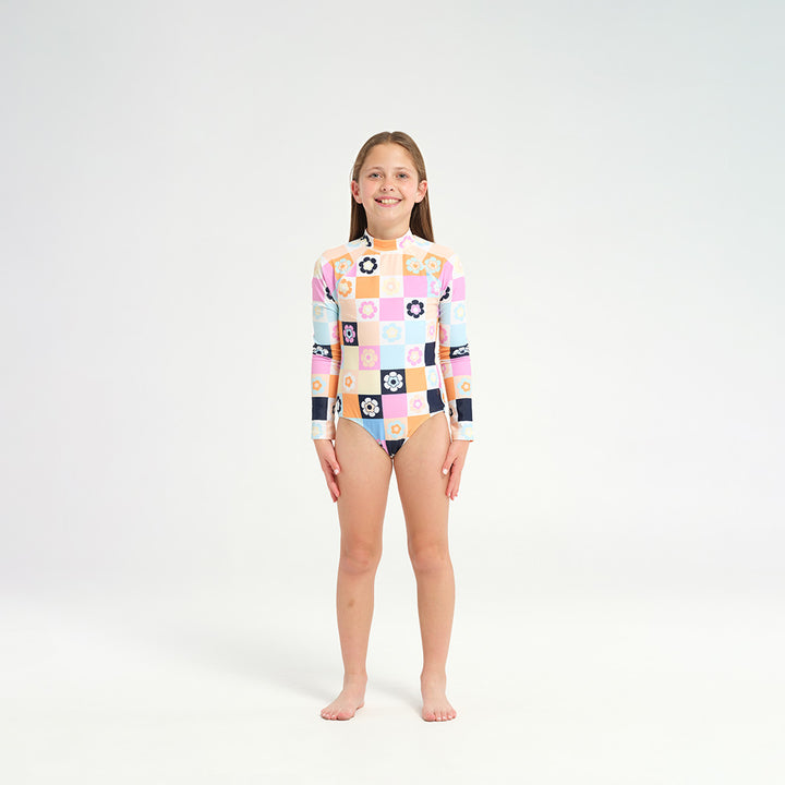 Cancer Council | 
Kids Patch LS Paddle Suits - Front |  UPF50+ Protection