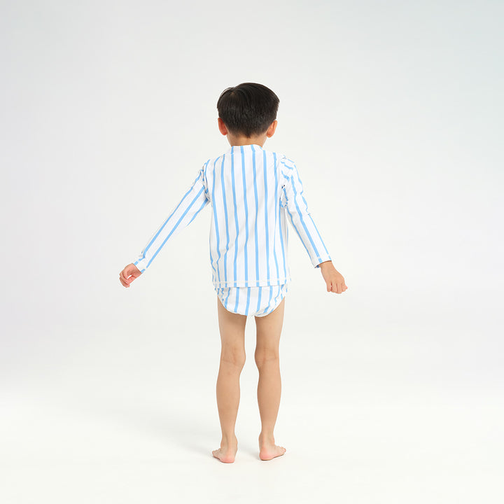 Cancer Council | Infant Pinstripe LS Rashie - White - Back |  UPF50+ Protection