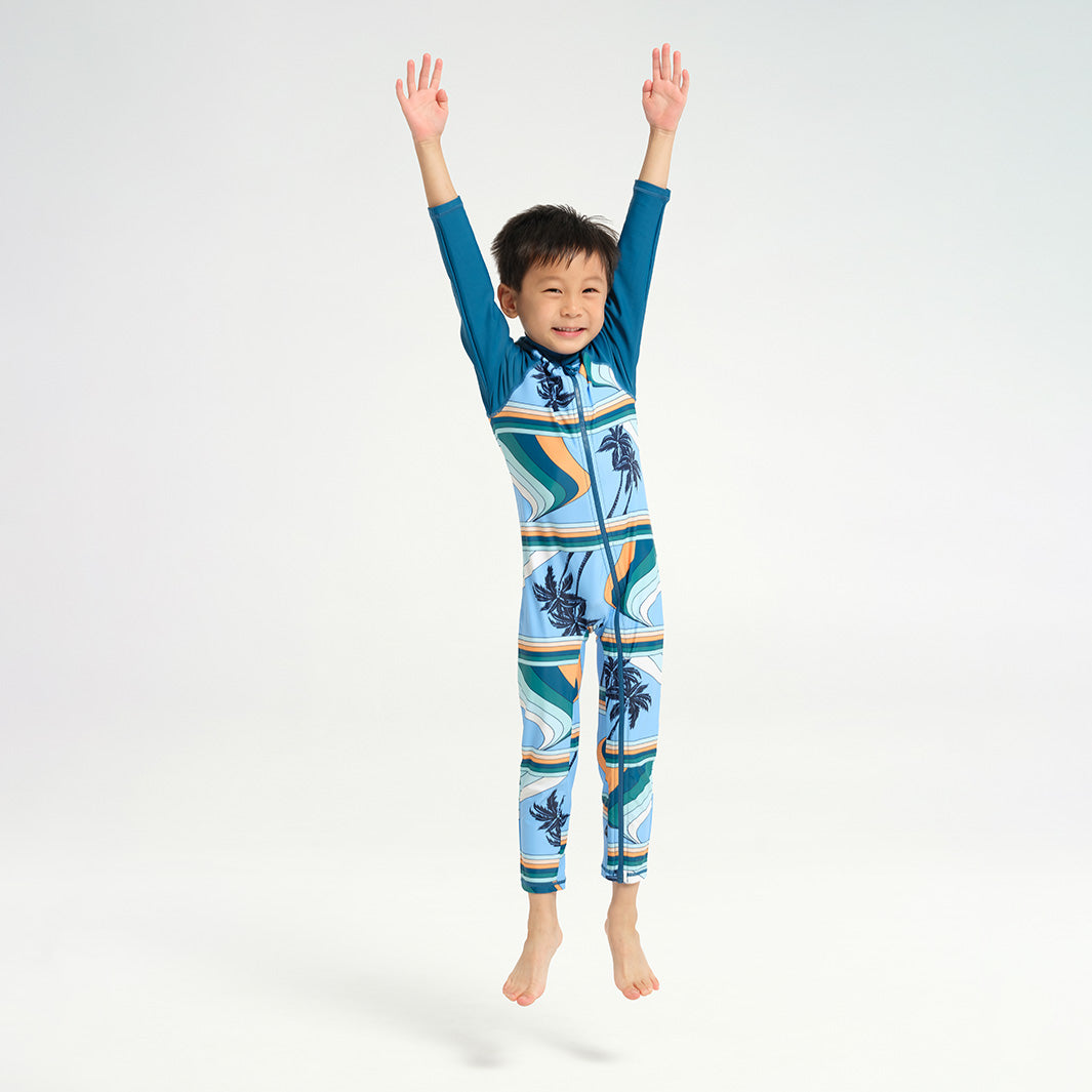 Cancer Council | Infant Palm Waves LS Swim Zip Suit- Jumping |  UPF50+ Protection
