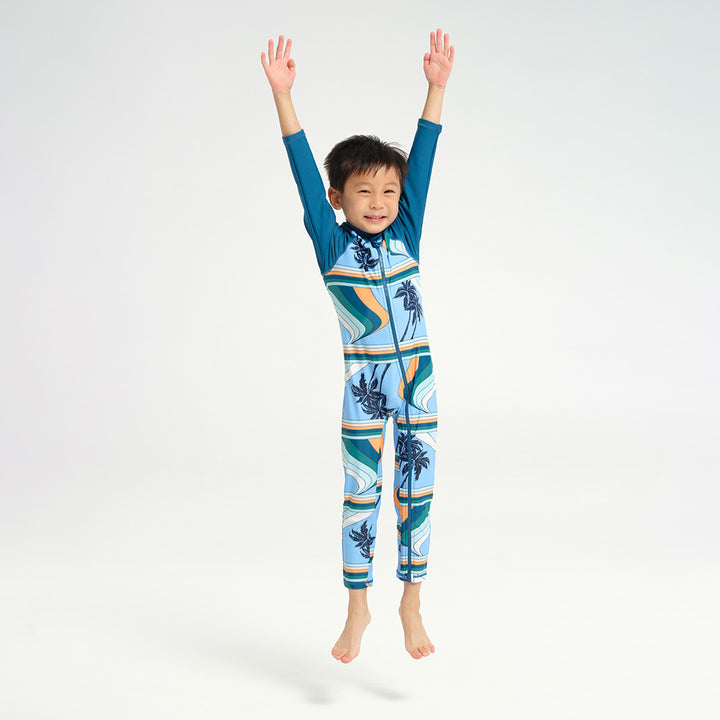 Cancer Council | Infant Palm Waves LS Swim Zip Suit- Jumping |  UPF50+ Protection