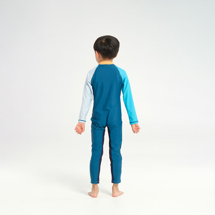 Cancer Council | Infant Blocked LS Swim Zip Suit - Navy Apricot - Back |  UPF50+ Protection