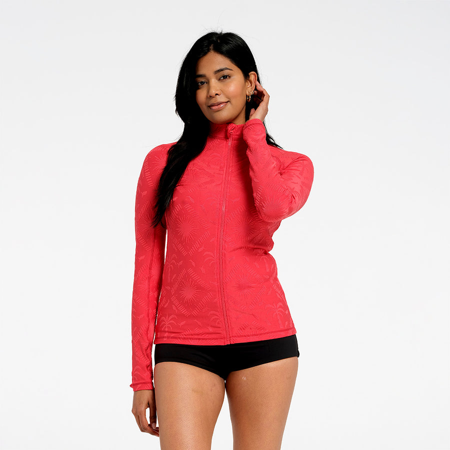 Cancer Council | Womens Jacquard LS Swim Jacket | Front | UPF50+ Protection