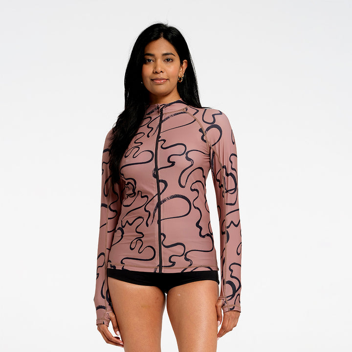 Cancer Council | Womens Swirl Long Sleeve Swim Jacket  | Front | UPF50+ Protection
