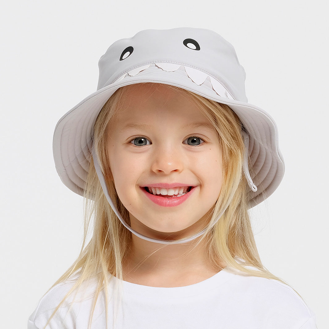 Cancer Council | Toddler Shark Bucket Hat | Model | UPF50+ Protection