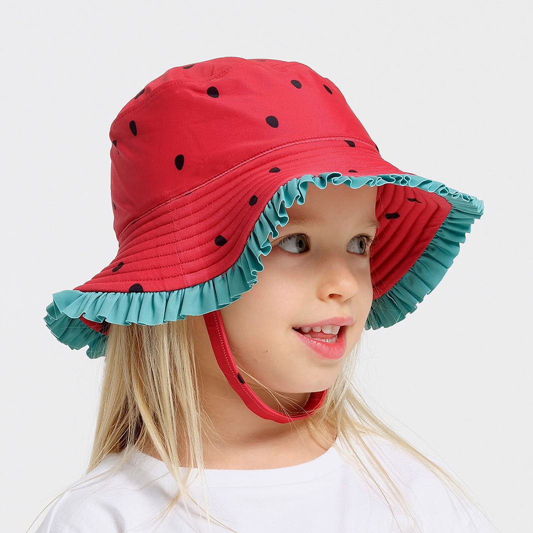 Cancer Council | Toddler Watermelon Bucket Hat | Angle | UPF50+ Protection