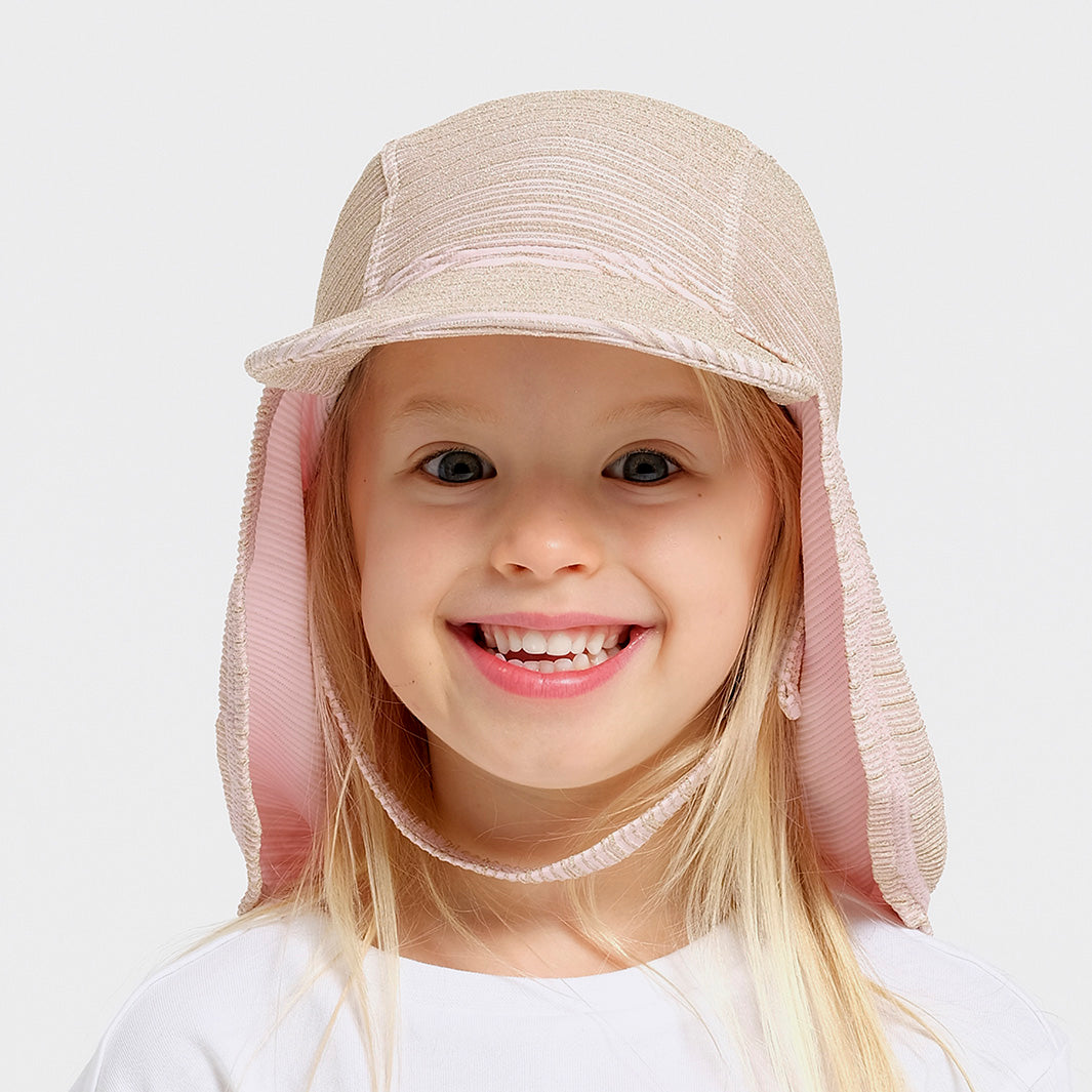 Cancer Council | Toddler Bow Legionnaire Swim Hat - Pink Lady | Front | UPF50+ Protection
