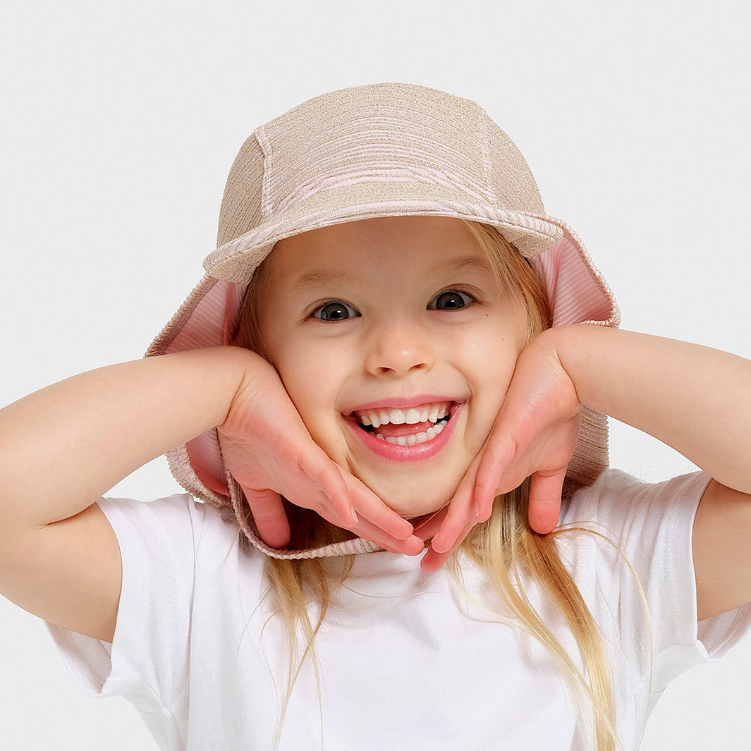 Cancer Council | Toddler Bow Legionnaire Swim Hat - Pink Lady | Front | UPF50+ Protection