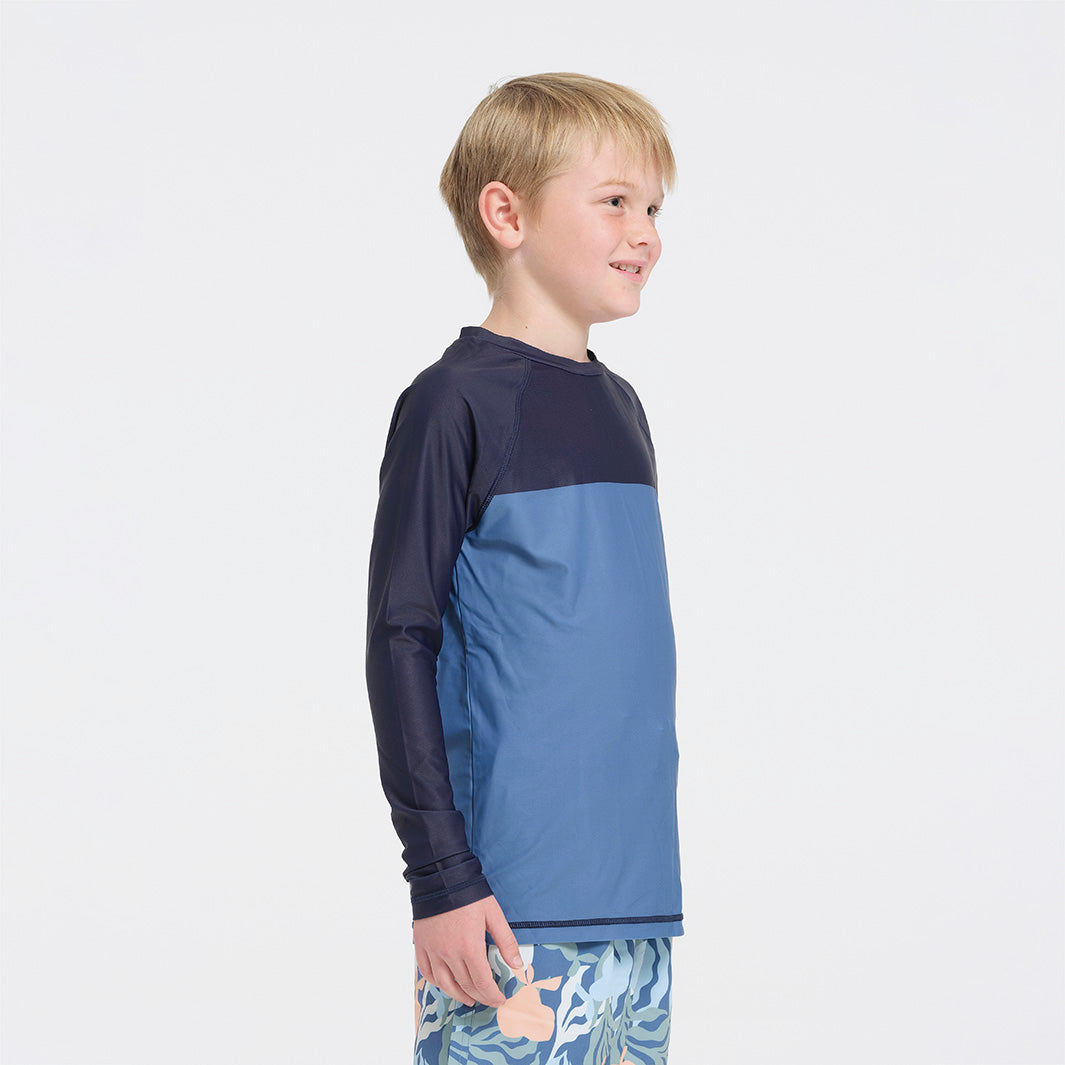 Cancer Council | Kids Deep Blue Long Sleeve Rashie | Side | UPF50+ Protection