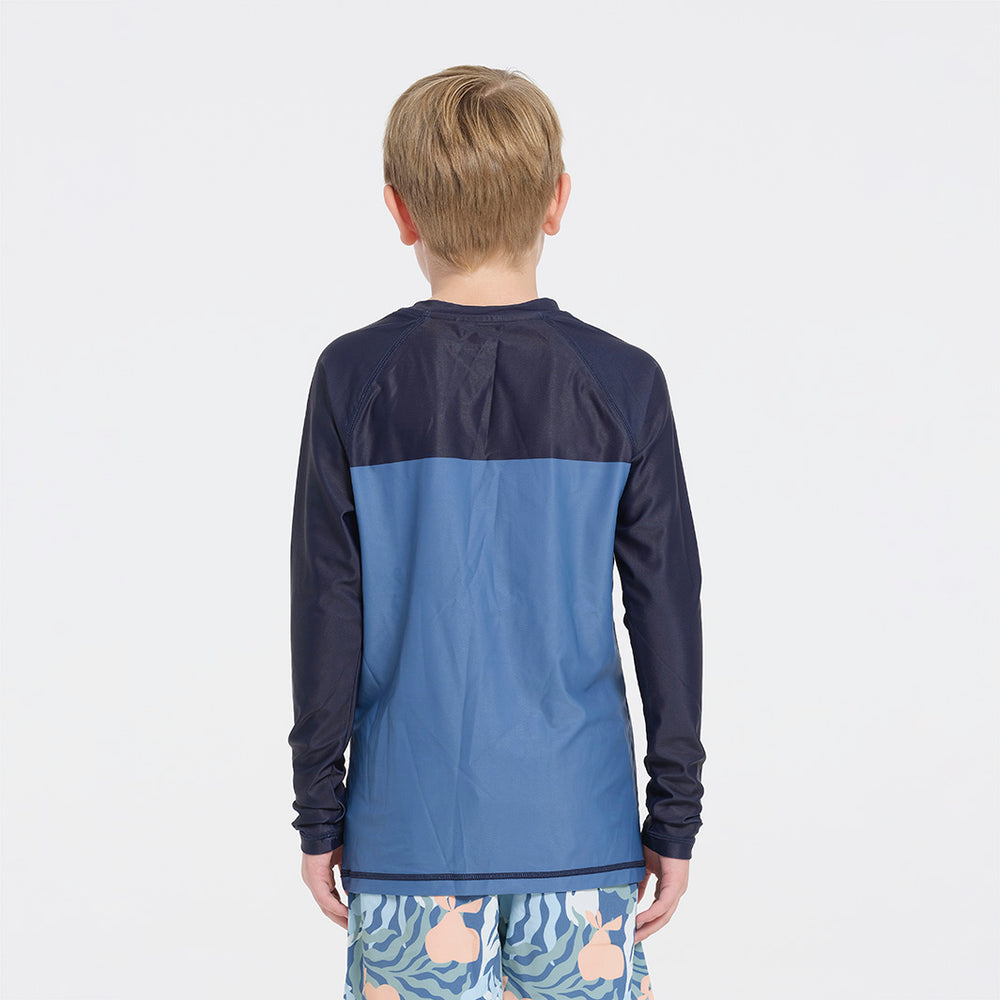 Cancer Council | Kids Deep Blue Long Sleeve Rashie | Back | UPF50+ Protection
