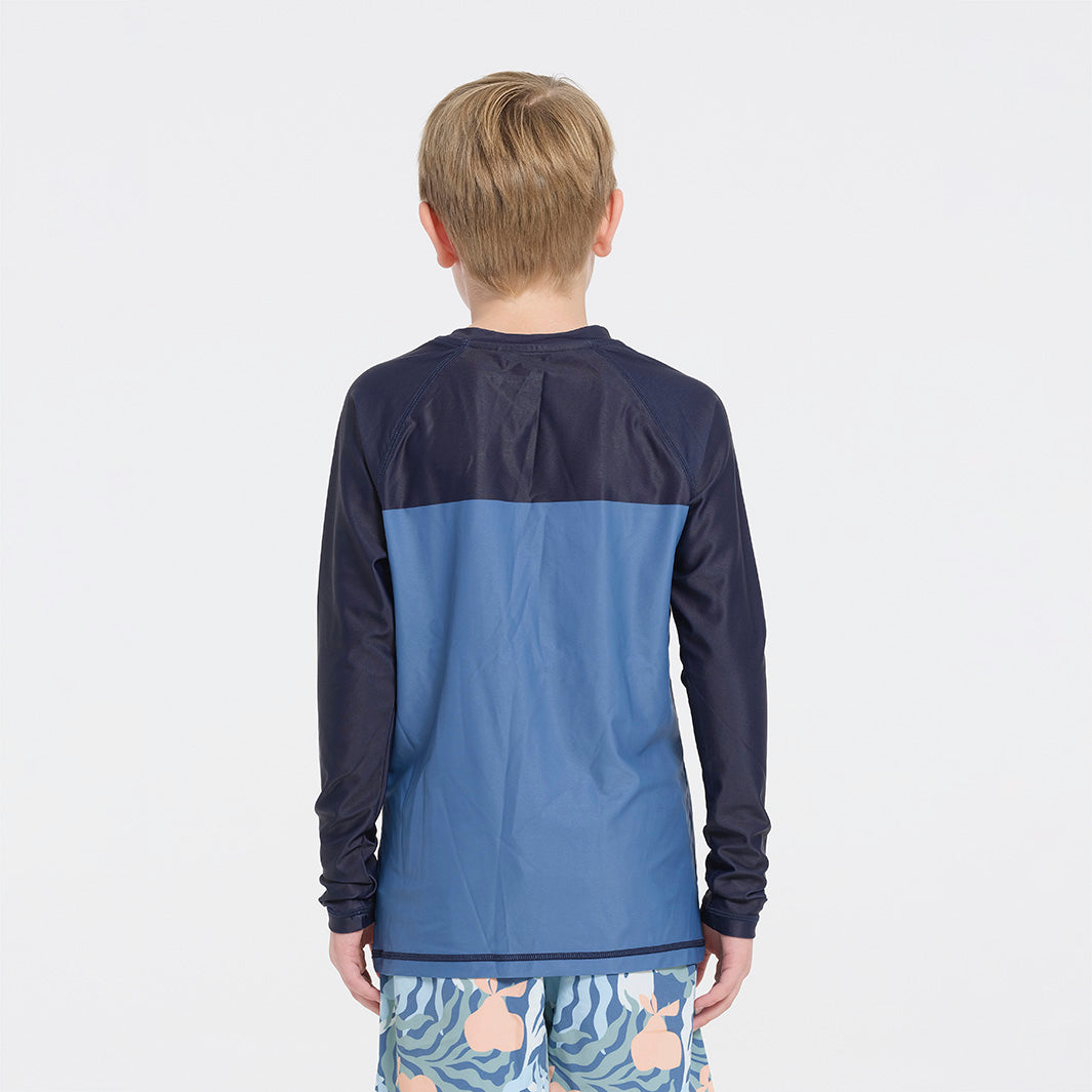 Cancer Council | Kids Deep Blue Long Sleeve Rashie | Back | UPF50+ Protection