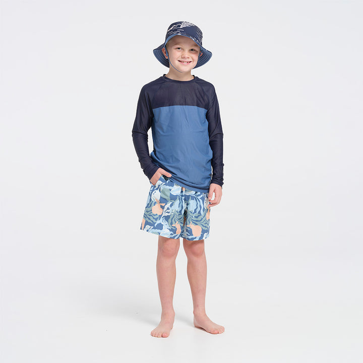 Cancer Council | Kids Deep Blue Long Sleeve Rashie | With Hat | UPF50+ Protection