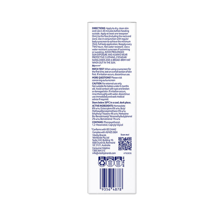 Cancer Council Invisible Fluid SPF50+ 50ml - Back Carton