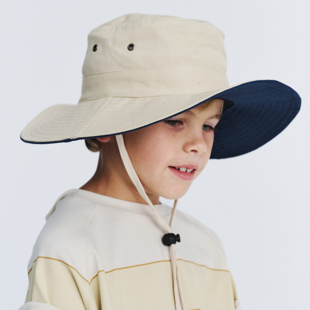 Cancer Council | Symonds Cricket Hat - Model | Beige/Navy | UPF50+ Protection