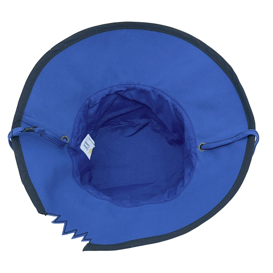 Awesome wide brim hat detail showing Blue Shark under the brim print and stitching