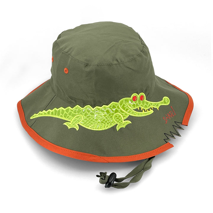 Awesome wide brim hat in Khaki Croc shown front‑on with textured crocodile‑pattern finish