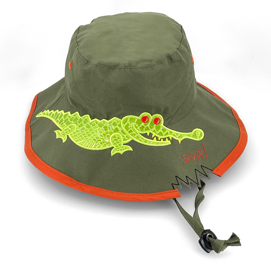 Awesome wide brim hat in Khaki Croc shown front‑on with cord detail